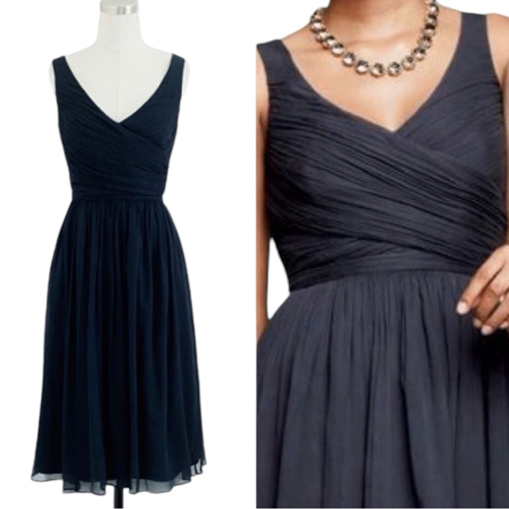 J Crew Newport Navy Silk Chiffon Heidi Sleeveless Bridesmaid Formal size 4